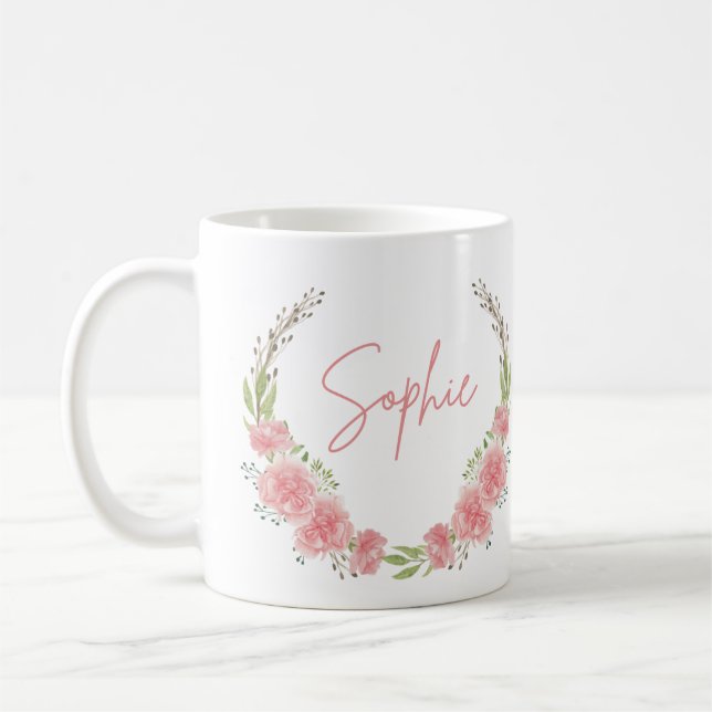 Taza De Café Mug de nombre floral personalizado (Izquierda)