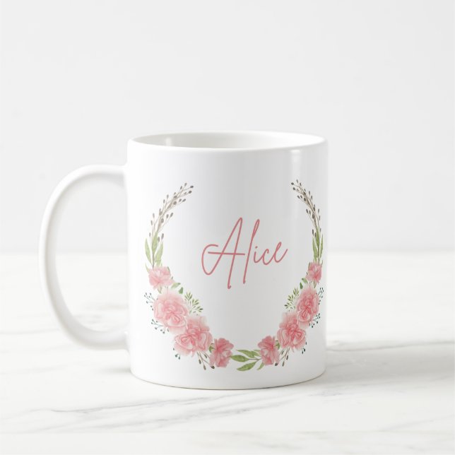 Taza De Café Mug de nombre floral personalizado (Izquierda)