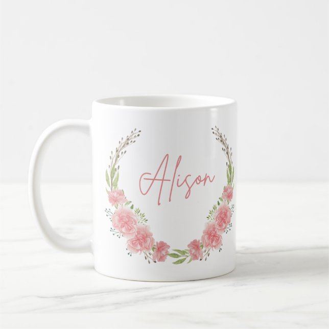 Taza De Café Mug de nombre floral personalizado (Izquierda)
