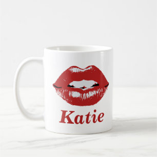 Taza De Café Mug de nombre personalizado con labios rojos
