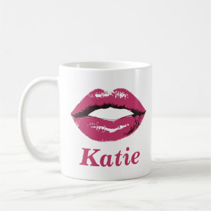 Taza De Café Mug de nombre personalizado con labios rosados
