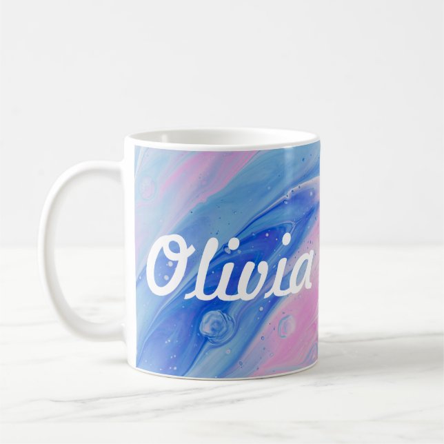 Taza De Café Mug de nombre personalizado de Pink & Blue Swirl (Izquierda)