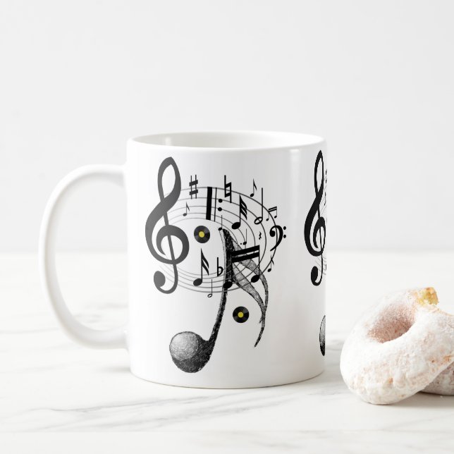 Taza De Café Mug. de notas de música (Con donut)