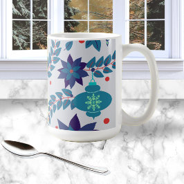 Taza De Café Mug de ornamentos de Navidad azul y rojo