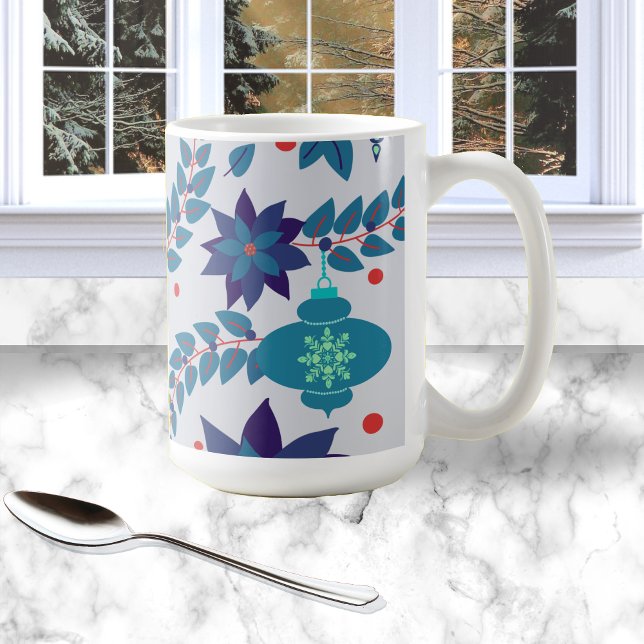 Taza De Café Mug de ornamentos de Navidad azul y rojo (Subido por el creador)