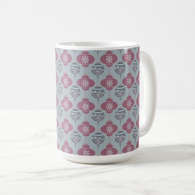 Taza De Café Mug de ornamentos de Navidad rosa y azul (Anverso derecho)