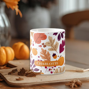 Taza De Café Mug de otoño personalizada - Hojas de otoño y Acor