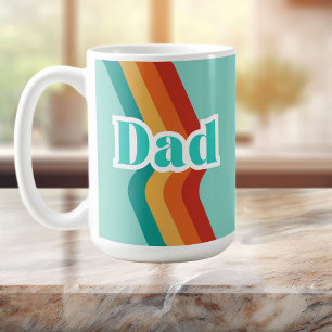 Taza De Café Mug de papá retro, azul verde azulado con raya Día