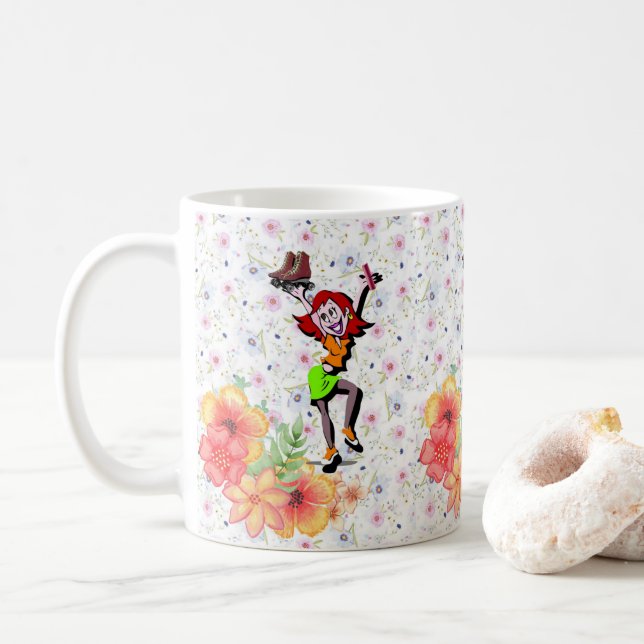 Taza De Café Mug de patinaje floral (Con donut)