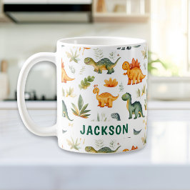 Taza De Café Mug de patrón de dinosaurio lindo personalizado pe