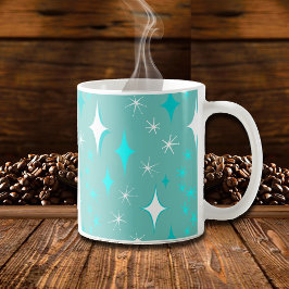 Taza De Café Mug de patrón de estrella Verde azulada y blanca r