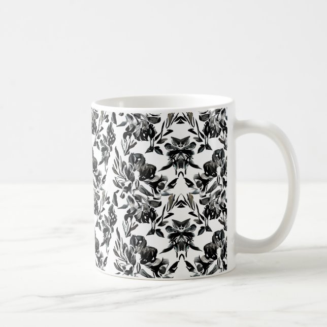 Taza De Café Mug de patrón de floreado monocromo (Derecha)