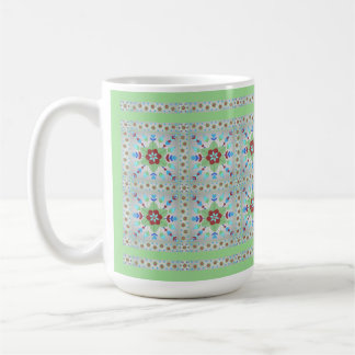 Taza De Café Mug de patrón de mosaico floral colorido (verde)
