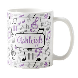 Taza De Café Mug de patrón de música púrpura personalizado