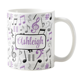 Taza De Café Mug de patrón de música púrpura personalizado