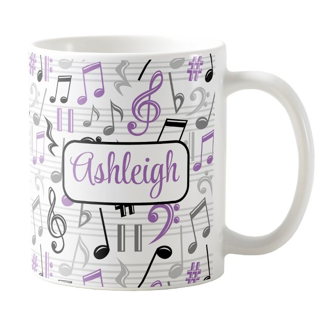 Taza De Café Mug de patrón de música púrpura personalizado (Personalized Purple Music Pattern Mug at Amy's Coffee Mugs on Zazzle. )