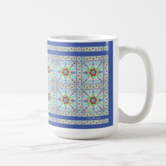 Taza De Café Mug De Patrón De Tile Floral Colorido (Azul Dk)