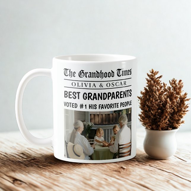 Taza De Café Mug de periódico personalizado | Los mejores abuel (Subido por el creador)
