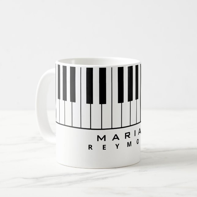 Taza De Café Mug de piano blanco negro con nombre pianista (Anverso izquierdo)