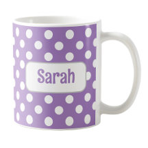 Mug de punto de polka púrpura personalizado