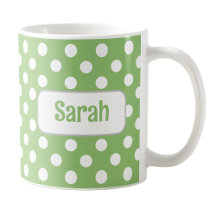 Mug de puntos de polka verde personalizada