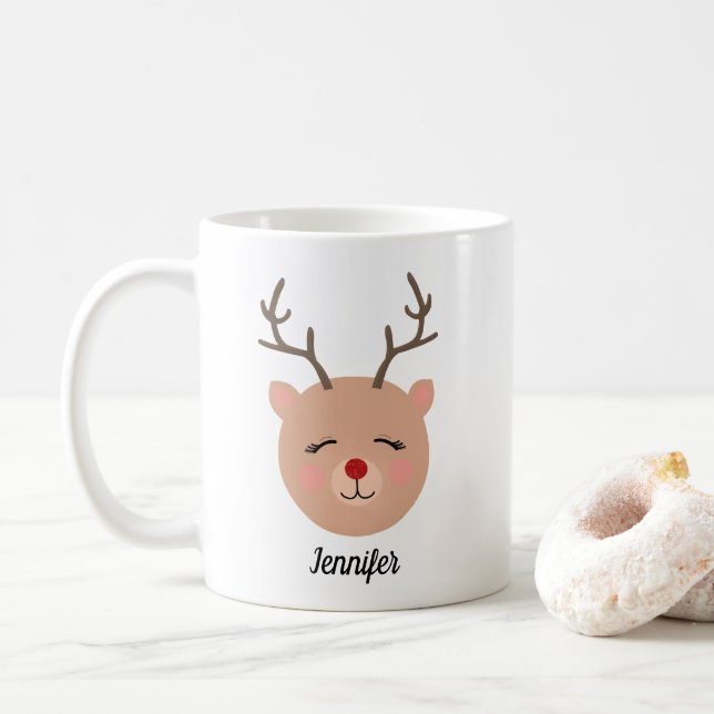Taza De Café Mug de reno de nariz roja personalizada (Con donut)