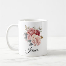 Mug de rosas rosadas personalizadas - Nombre perso