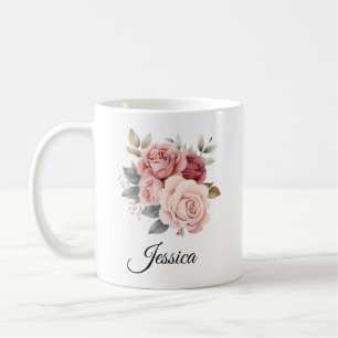 Taza De Café Mug de rosas rosadas personalizadas - Nombre perso