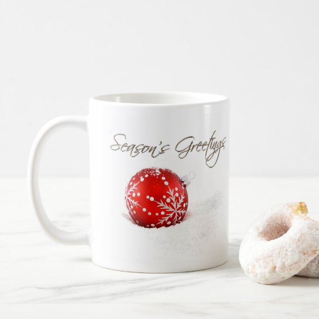 Taza De Café Mug de saludos de temporada de Red Baubles (Con donut)