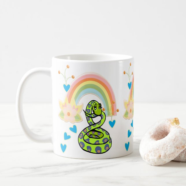 Taza De Café Mug de serpiente arcoiris (Con donut)