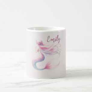 Taza De Café Mug de sirena rosa pastel personalizado - Nombre p