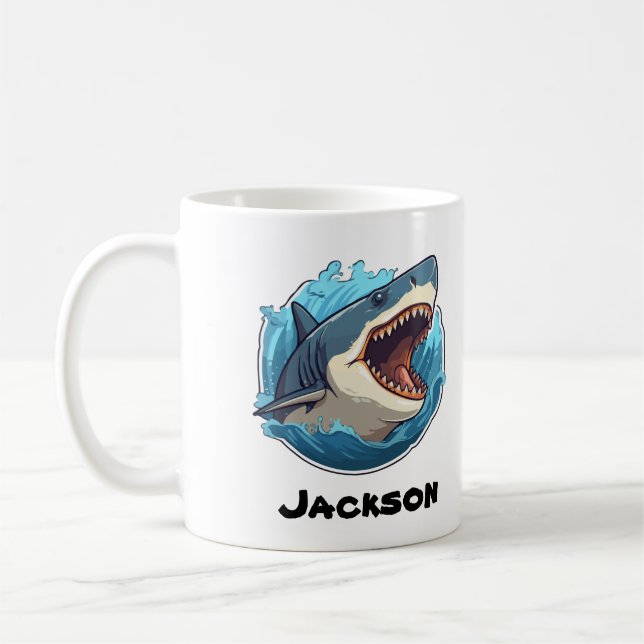 Taza De Café Mug de tiburón personalizado - Diseño audaz y fuer (Izquierda)