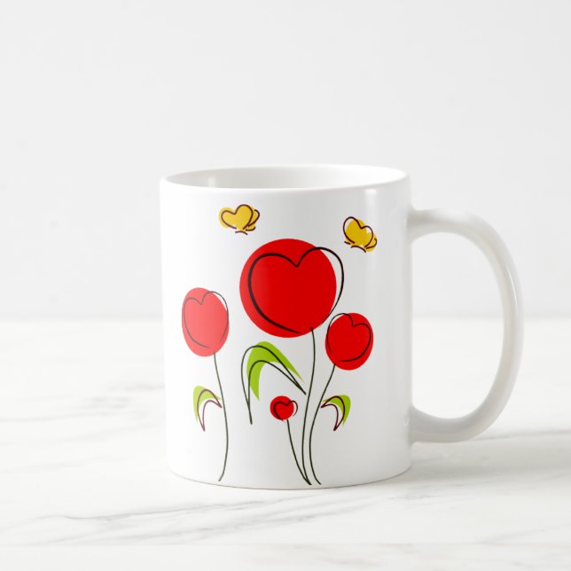 Taza De Café Mug de Tulips del corazón (Derecha)