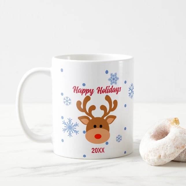 Taza De Café Mug de vacaciones personalizadas para renos con co (Con donut)
