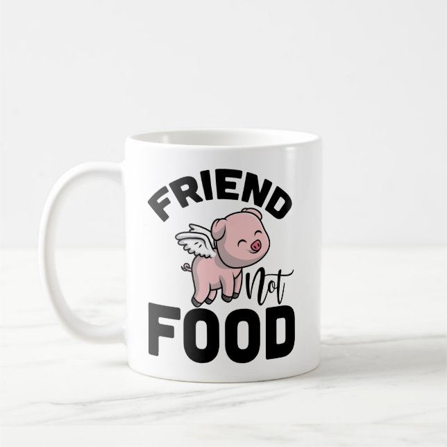 Taza De Café Mug del amante del cerdo: Amigo no comida (Izquierda)