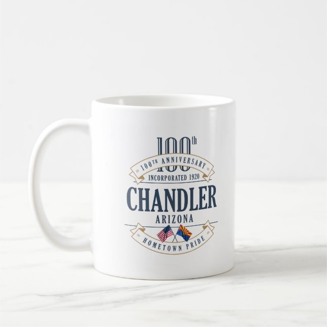 Taza De Café Mug. del centenario de Chandler, Arizona (Izquierda)