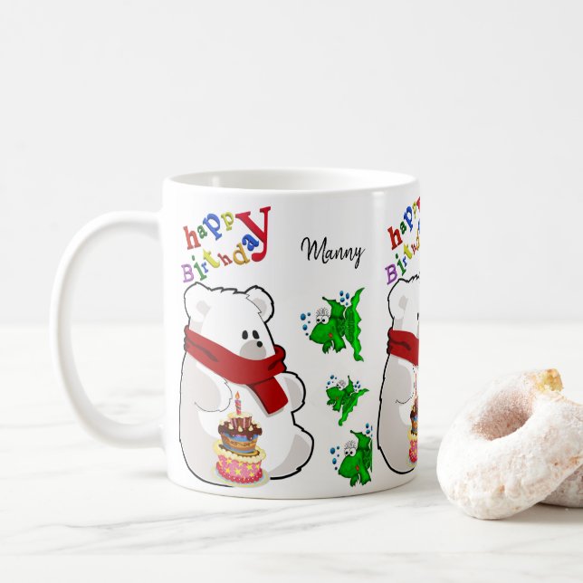 Taza De Café Mug del oso polar Feliz cumpleaños Mug (Con donut)