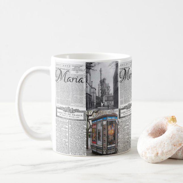 Taza De Café Mug del periódico Paris France (Con donut)