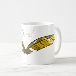 Taza De Café Mug - Dos plumas amarillas y nombre