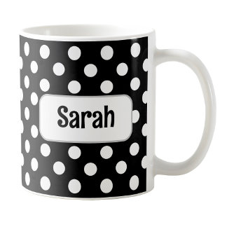Taza De Café Mug. dot de polka negra personalizada