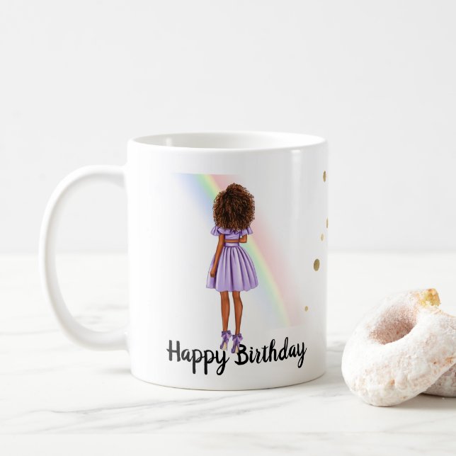 Taza De Café "Mug", el cumpleaños de una mujer afroamericana (Con donut)