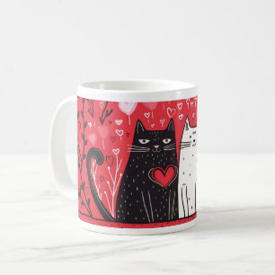 Taza De Café Mug el día de San Valentín - Gatos negros y blanco