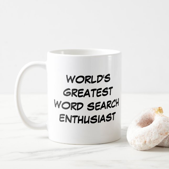 Taza De Café Mug "El mejor entusiasta de la búsqueda de palabra (Con donut)