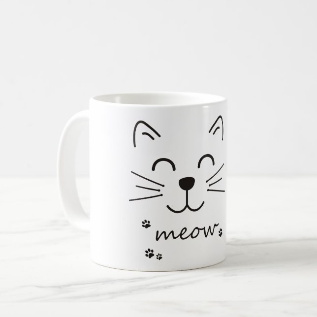 Taza De Café Mug felino feliz de la cara del gato (Anverso izquierdo)