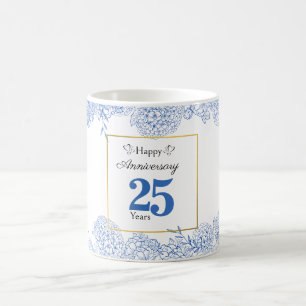 Taza De Café Mug Floral Azul Personalizada - Año Personalizable