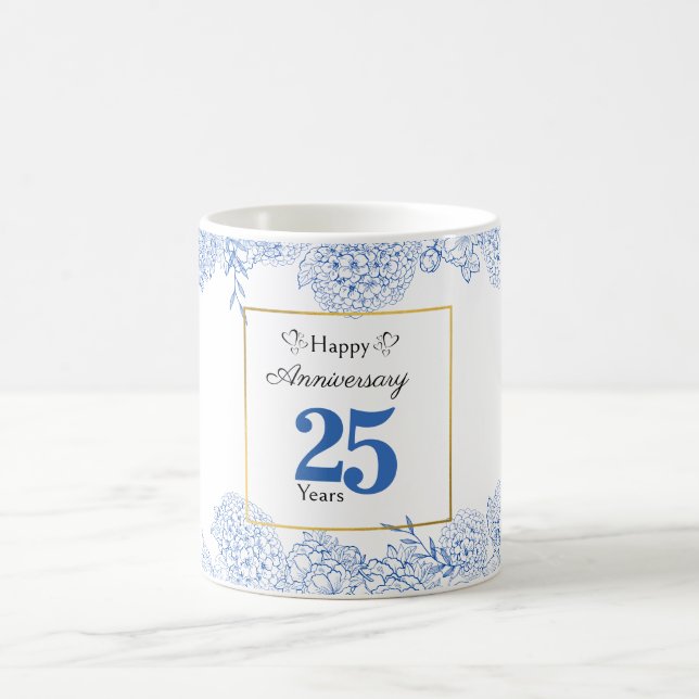 Taza De Café Mug Floral Azul Personalizada - Año Personalizable (Centro)