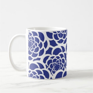 Taza De Café Mug floral azul y blanca