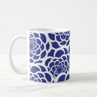 Taza De Café Mug floral azul y blanca