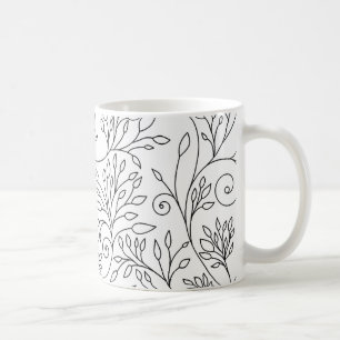 Taza De Café Mug floral blanca y negra