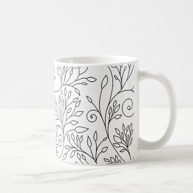 Taza De Café Mug floral blanca y negra (Derecha)